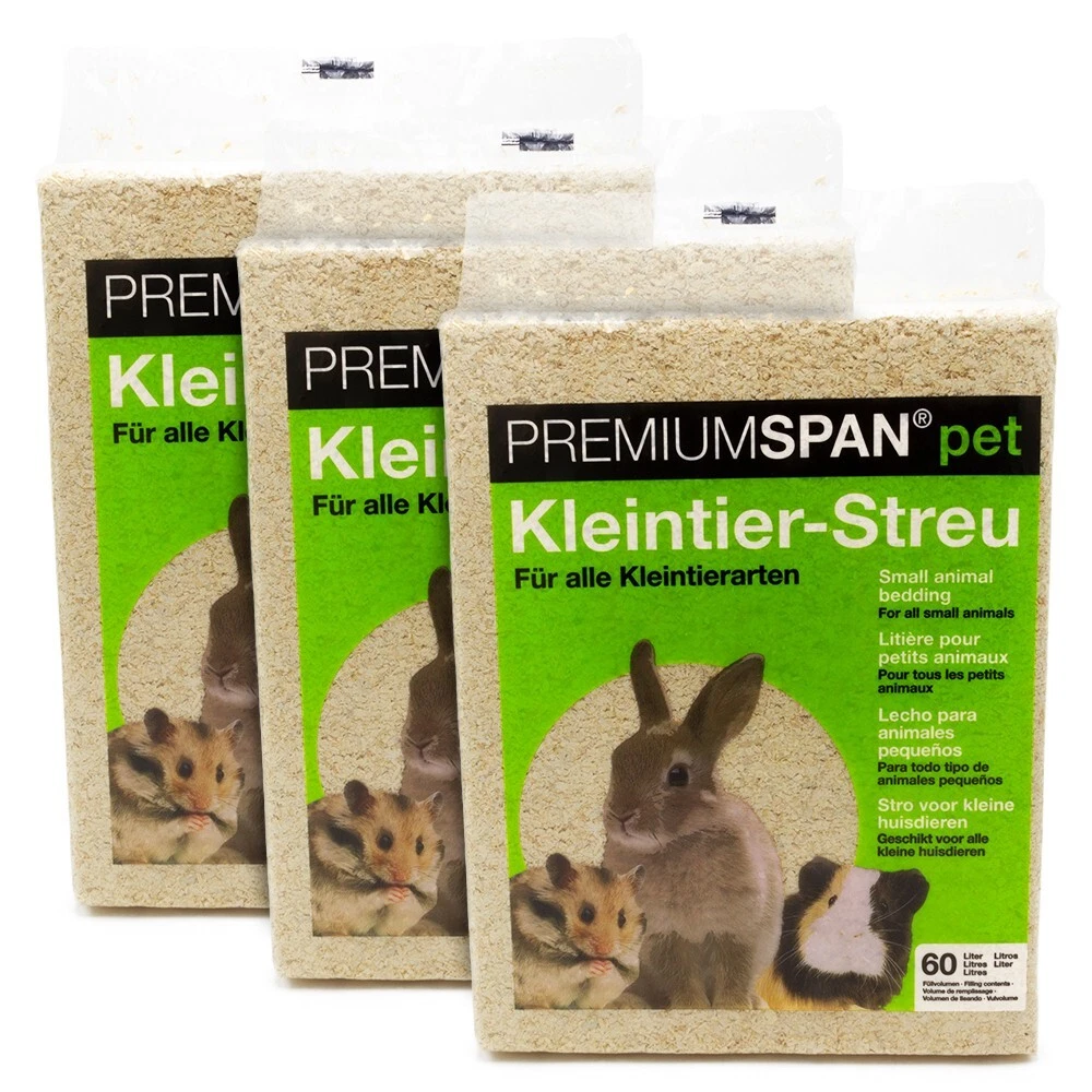 3x 60L PREMIUMSPAN Kleintierstreu ohne Duft staubarm saugstark geruchsbindend