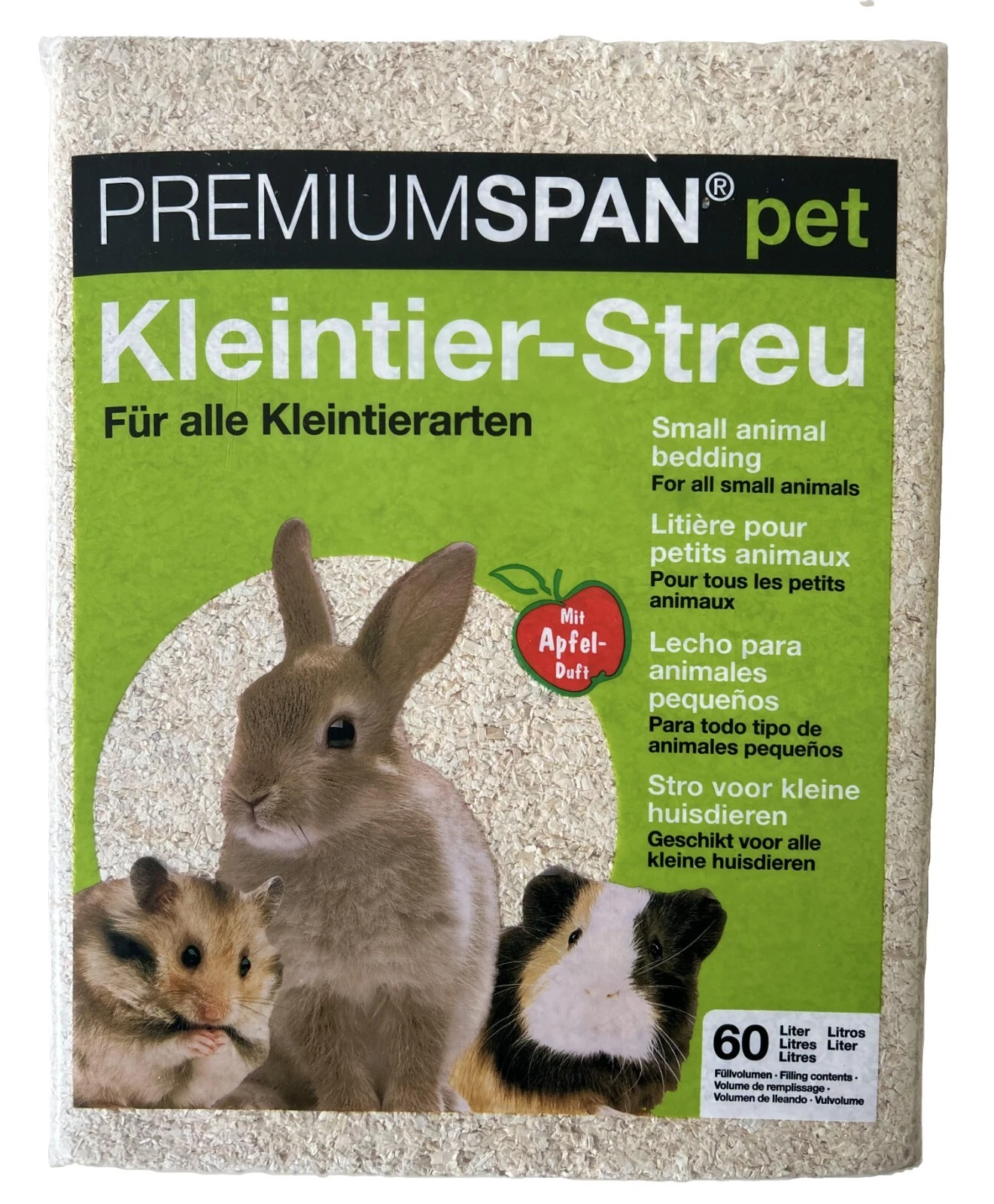 3x 60L PREMIUMSPAN Kleintierstreu Apfel staubarm saugstark geruchsbindend – Bild 2